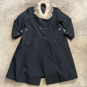 Fox Wers Philadelphia Andover Alnorna Coat Womens 12 Black Fur Collar Mid Length